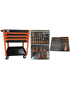 Gereedschapswagen / trolley met 3 laden gevuld 73 Dlg