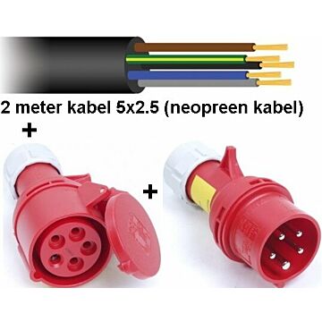 2mtr Neopreen kabel 5x2.5+stekker+contrastekker 16a