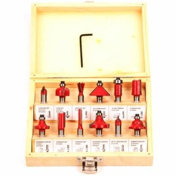Bovenfreesset 12 delig + houten box