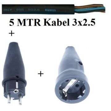 5mtr Neopreen kabel + stekker + contrastekker 