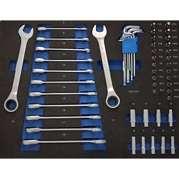 Ringratelsleutelset, dop, bit en inbusset 54DLG inlay foam voor gereedschapswagen
