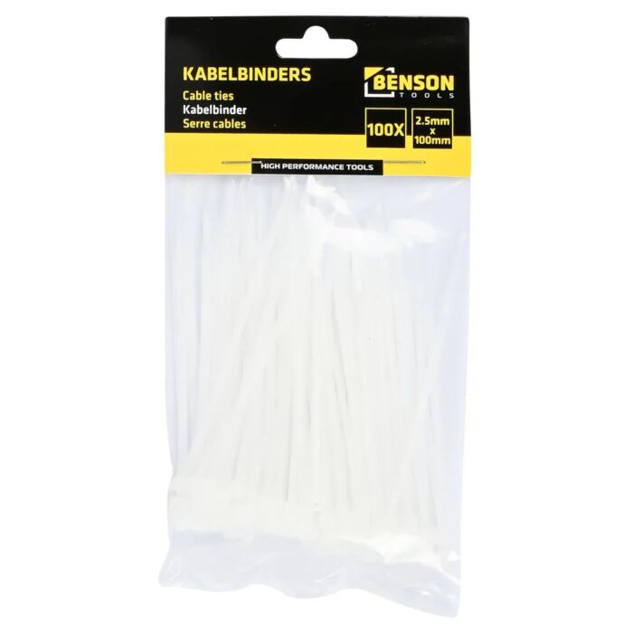 Kabelbinders 2.5 x 100 mm 100 dlg wit
