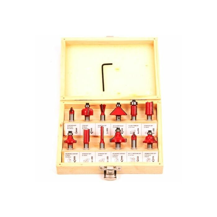 Bovenfreesset 12 delig + houten box