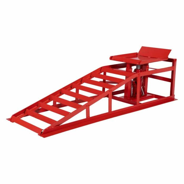 Oprijbrug / oprijbok met ingebouwde krik (set 2 stuks)
