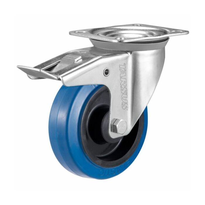 Zwenkwiel heavy + rem 200mm blauw