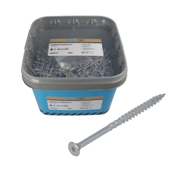 Proftec spaanplaatschroef 4.0x50 + snijpunt TX emmer 1500Stk