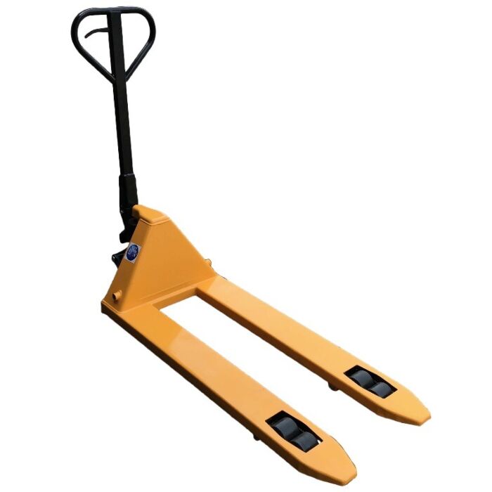 Palletwagen geel pro 2500KG, dubbele wielen voor+achter, 115cm lepels