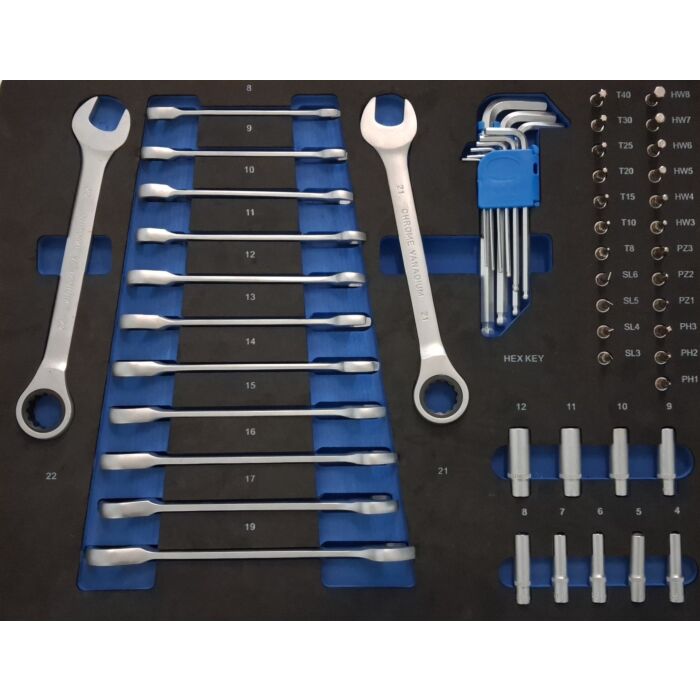 Ringratelsleutelset, dop, bit en inbusset 54DLG inlay foam
