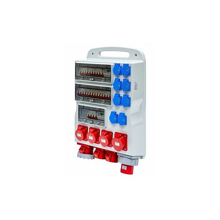 Peviasot Wandverdeler met stroomonderbreker en FI-veiligheidsschakelaar, stroomverdeler 2 x Schuko-stopcontact en CEE-stopcontact 16 A, 5-polige bouwstroomverdeler, stroomverdeling voor bouwplaats