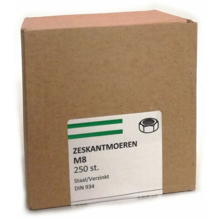 Zeskant moer VZ KL.8 SW-13 DIN934 M8 (250 stuks)